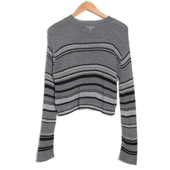 ABOUND Ribbed Cropped Sweater in Black / Grey Stripe NWT - Picture 1 of 2